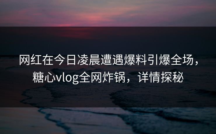 网红在今日凌晨遭遇爆料引爆全场，糖心vlog全网炸锅，详情探秘
